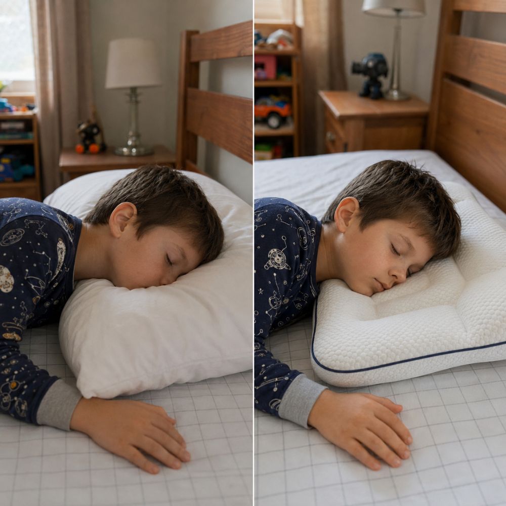 Enfant sur un oreiller plat et sur Nuitéa
