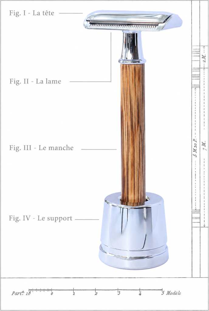 Anatomie du rasoir Héritage, manche bambou